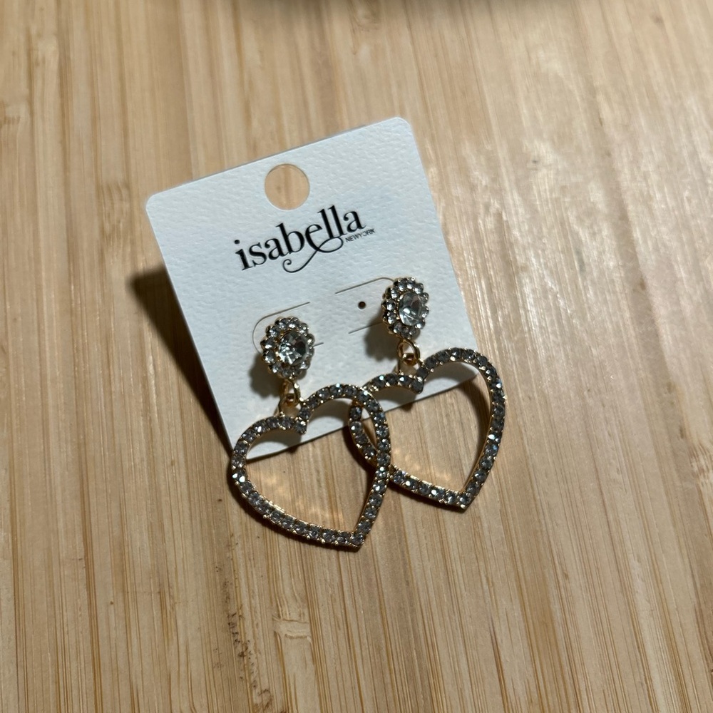 Gold Heart Drop Earrings - Picture 4 of 5